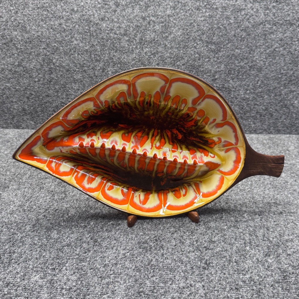 Treasure Craft Leaf Ashtray Large 16.5 Orange Brown Vintage MCM 1963 Retro Decor
